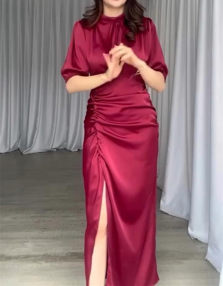 Rose Satin Elegant Maxi Dress