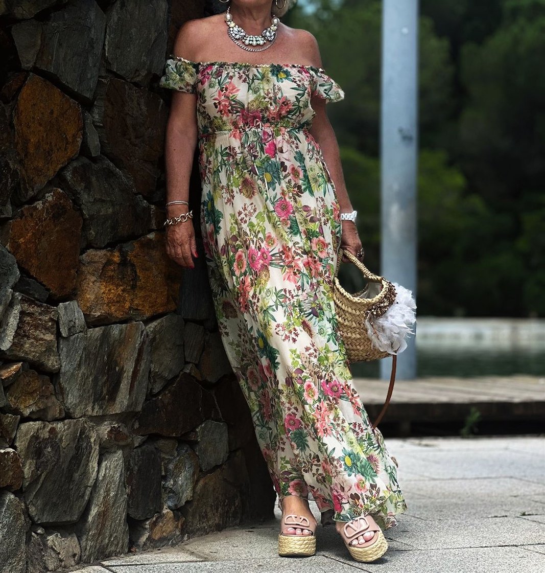 Ruffled Strapless Floral Dress