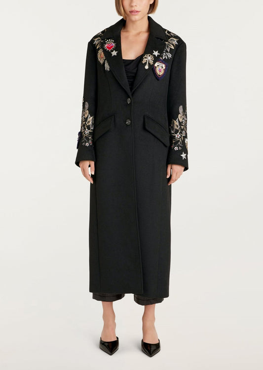 Black Embroidered Long Coat