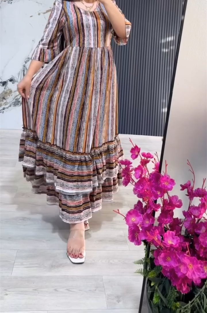 Vertical Striped Colorful Maxi Dress