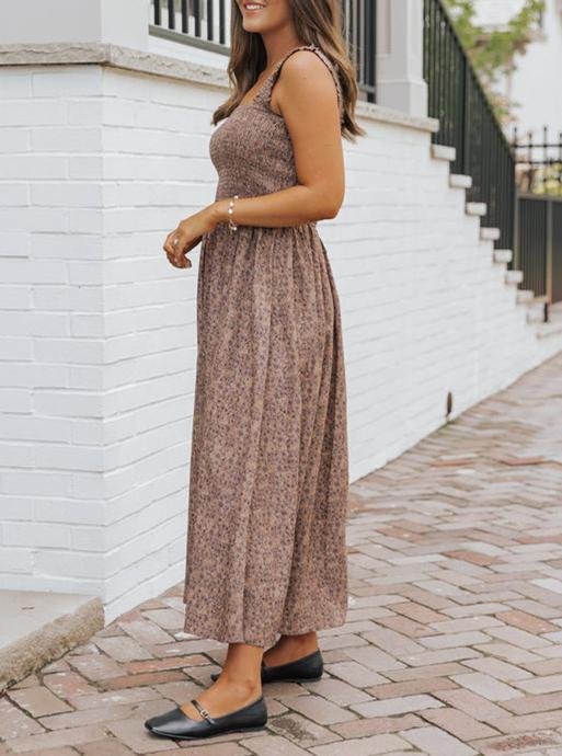 Brown Floral Sleeveless Dress