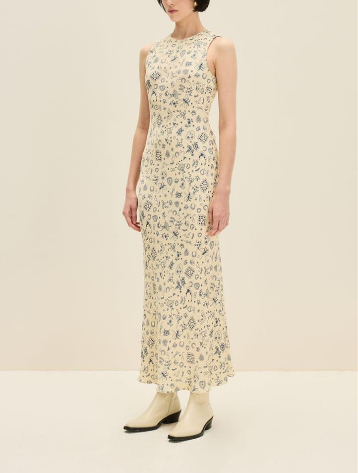 Sleeveless Printed Round Neck Maxi Dress