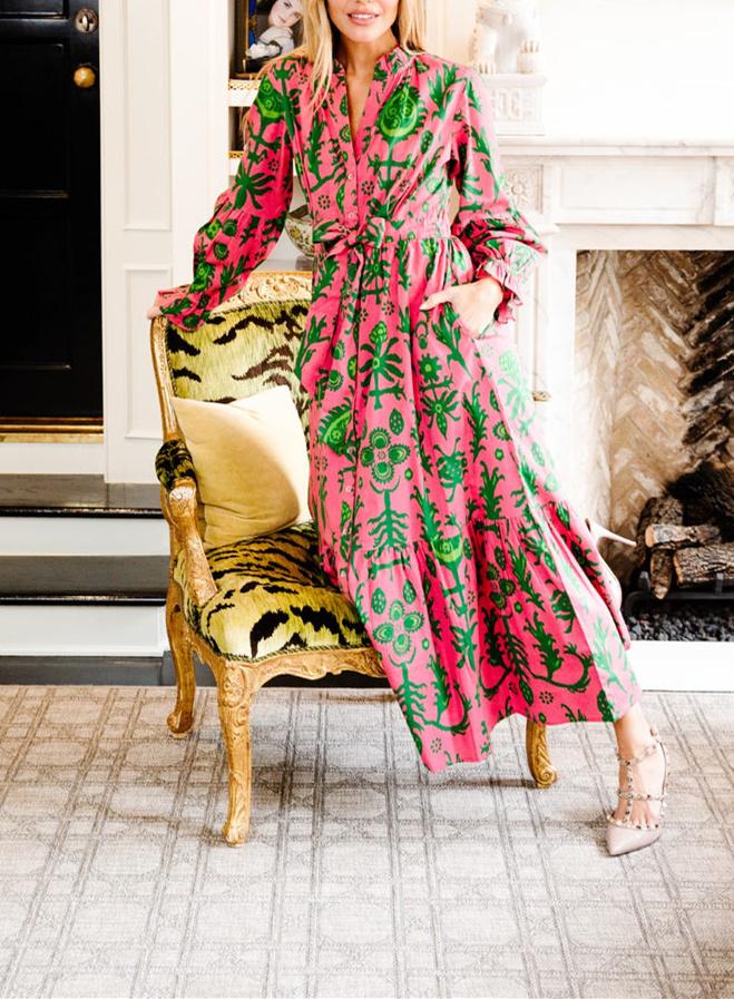 green flower and pink dress