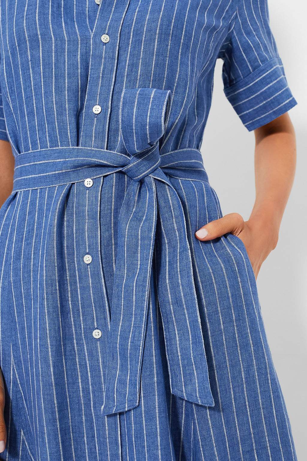 Striped Lace-Up Shirt Dress