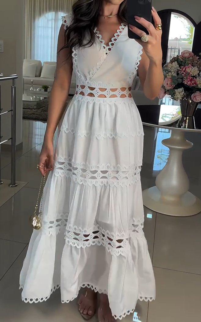 White Sleeveless Cutout Maxi Dress