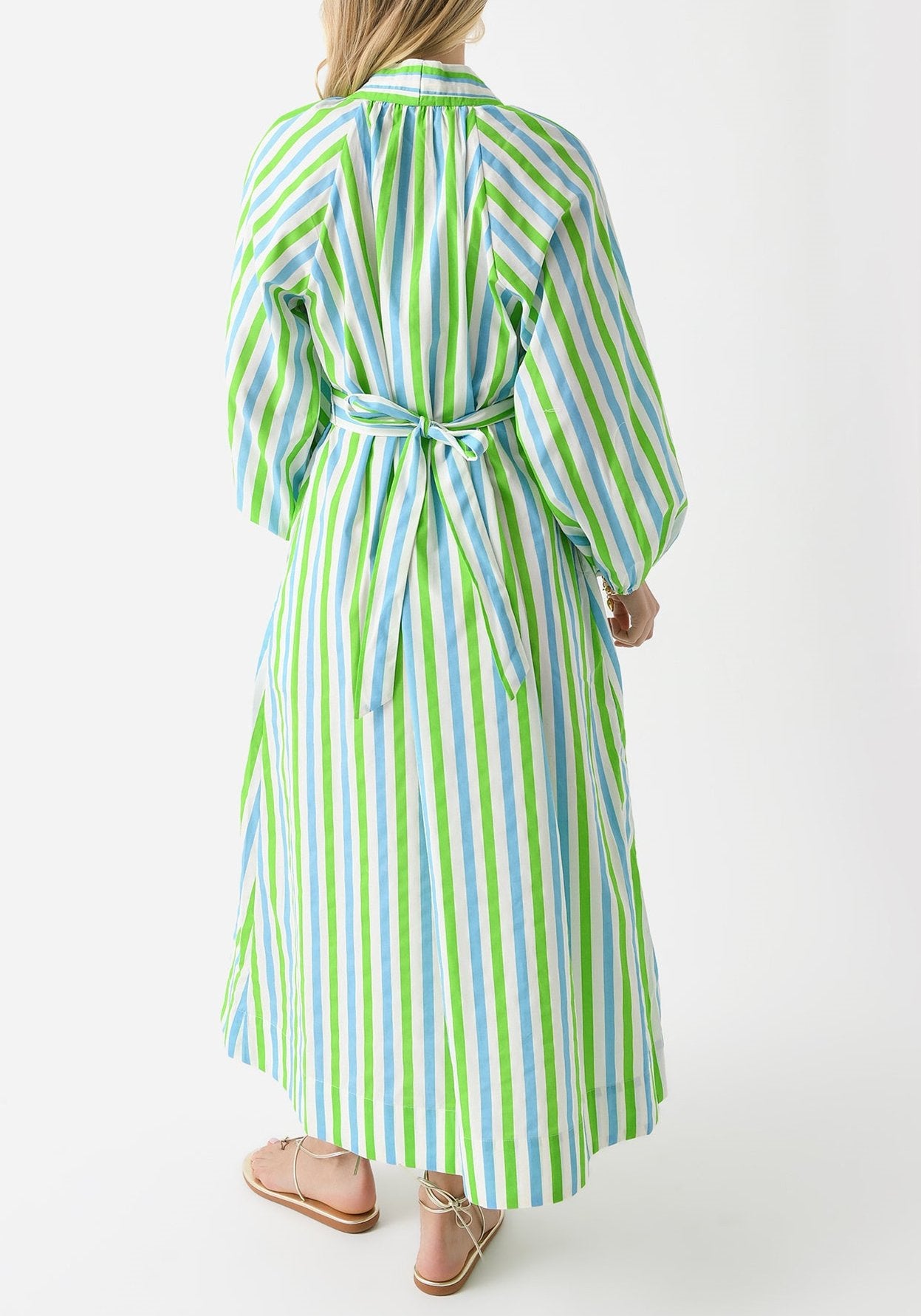 Blue and green striped maxi dress