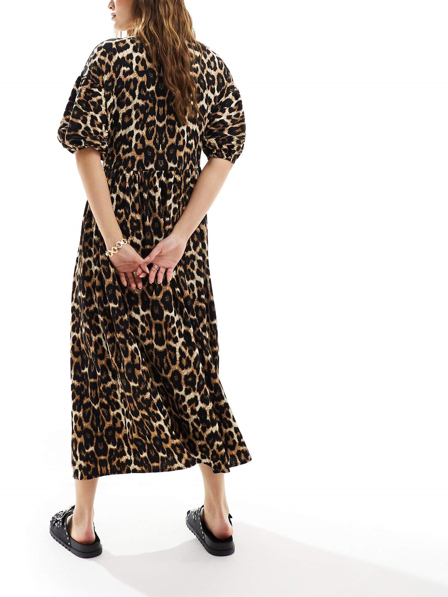 Leopard Print Lace-Up Maxi Dress