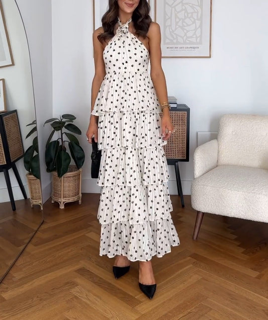 Polka Dot Hanging Neck Maxi Dress