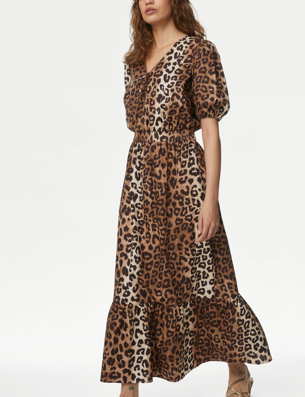 Leopard Print Lace-Up Maxi Dress