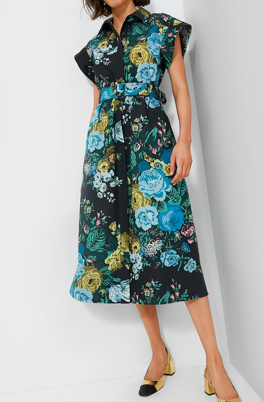 Blue Flower Short Sleeve Dress