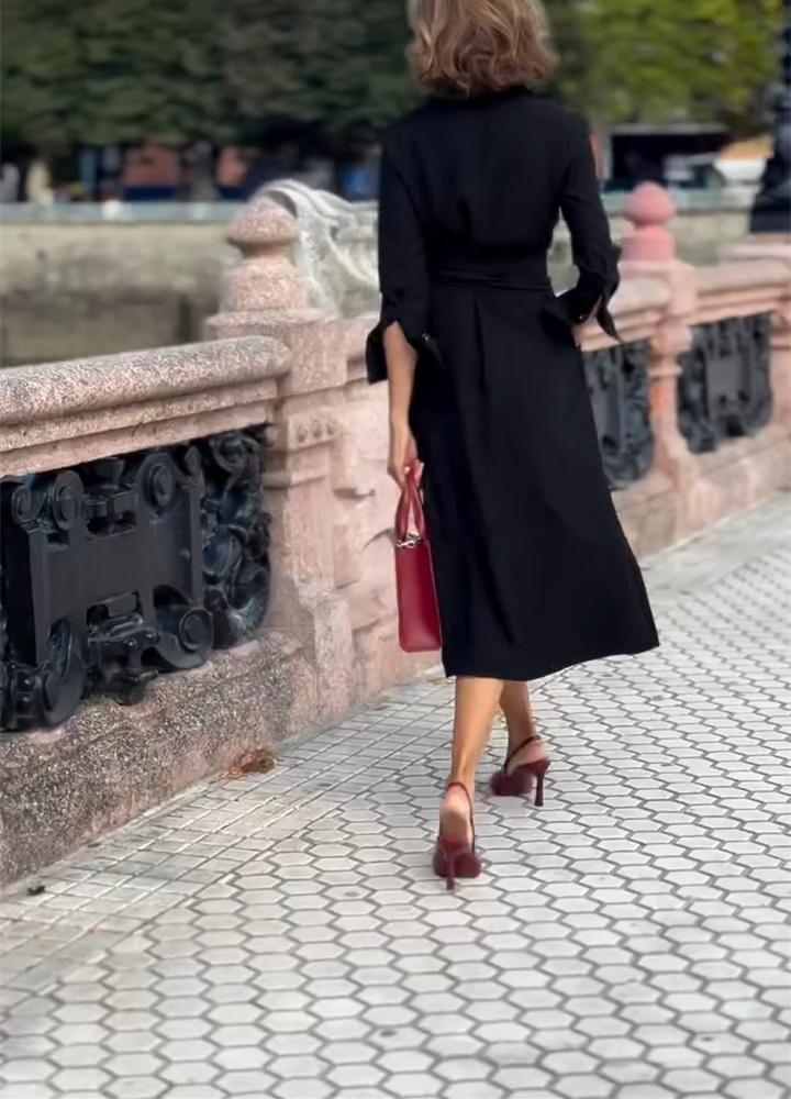 Black Button v Neck Fall Dress