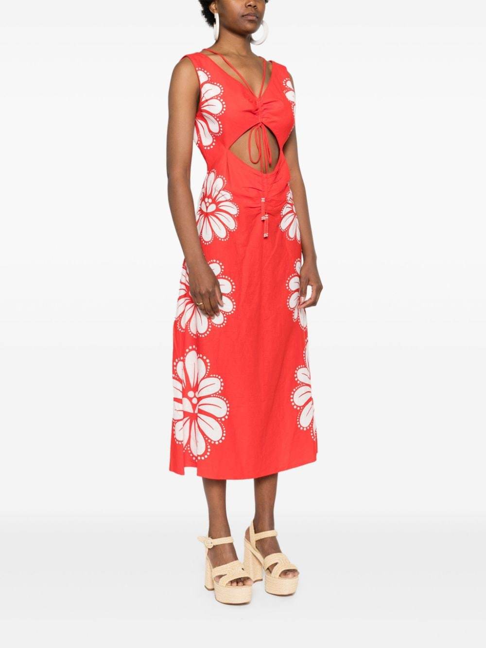 V-neck backless printed maxi dress