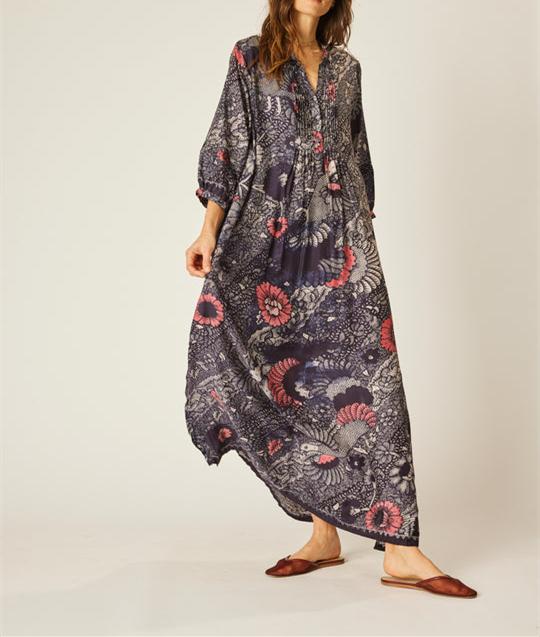 Red Printed Long Sleeve Fall Dress