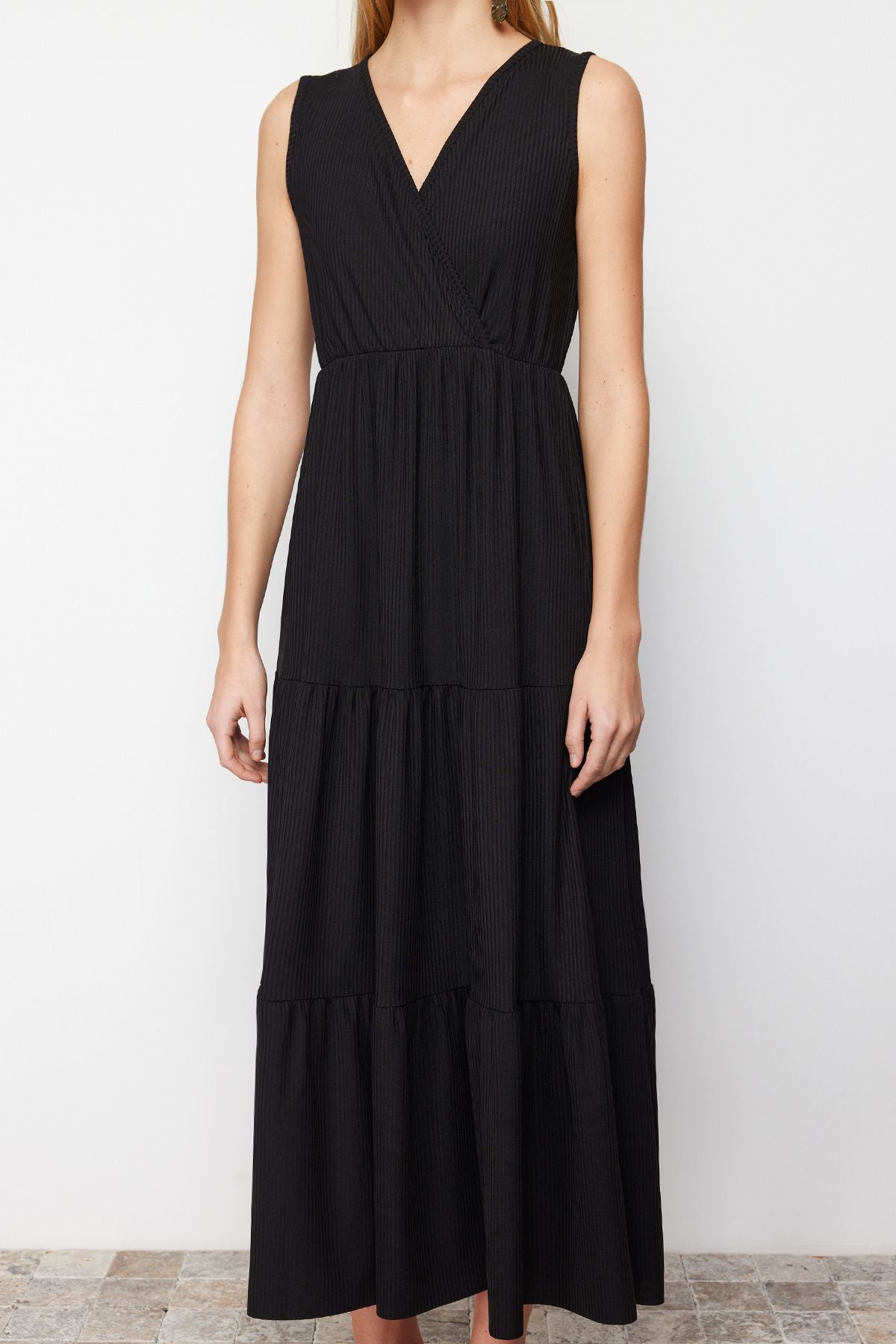 Black Deep V Maxi Dress