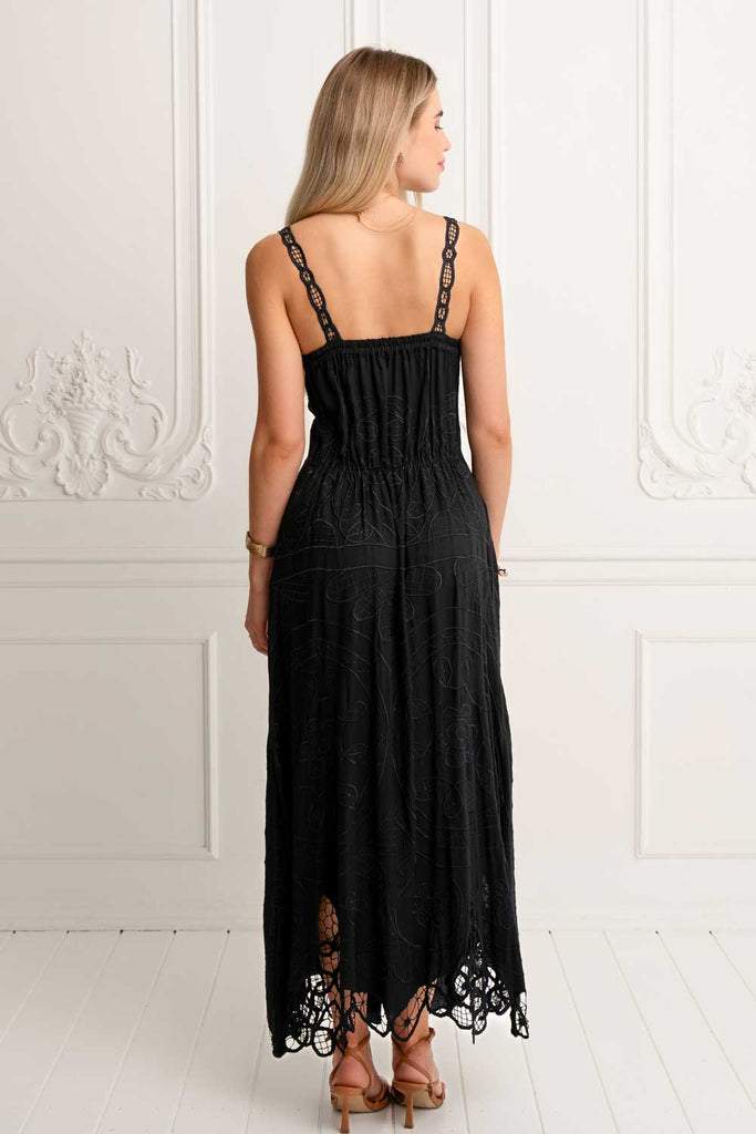 Black Lace Embroidered Maxi Dress