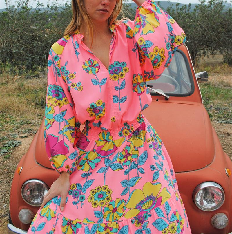 Pink Printed Maxi Dress