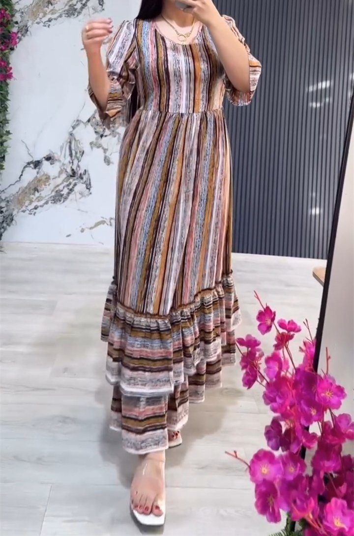 Vertical Striped Colorful Maxi Dress