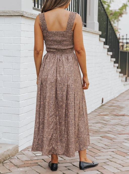 Brown Floral Sleeveless Dress