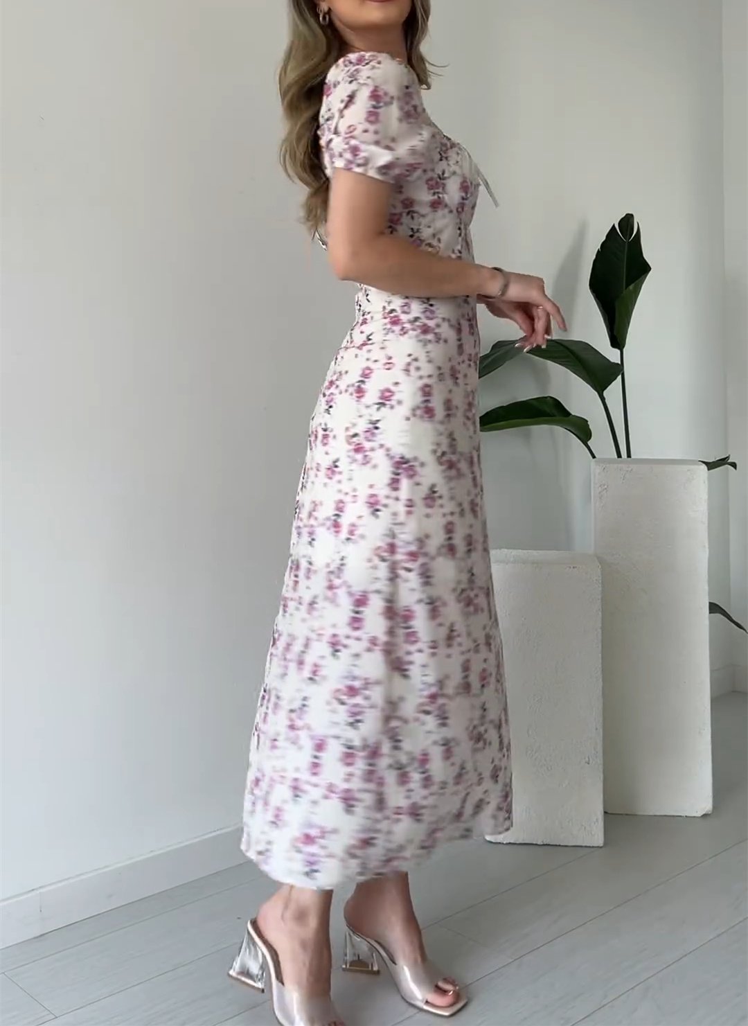 Bubble Sleeve Rose Maxi Dress