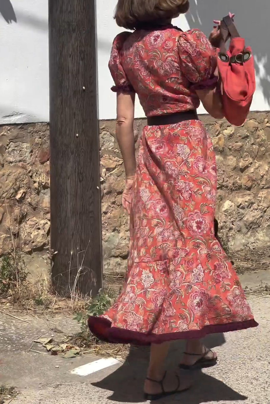 V-Neck Pink Flower Maxi Dress