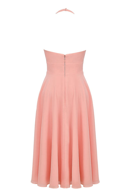 Pink V-Neck Backless Maxi Dress