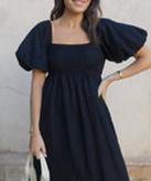 Square Neck Bubble Sleeve Dress