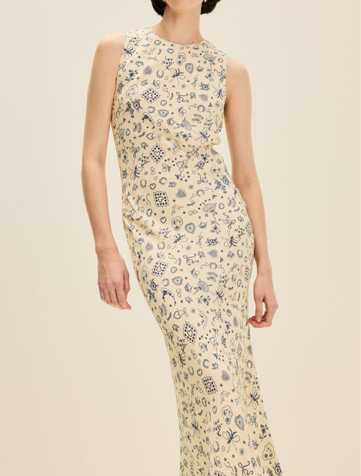 Sleeveless Printed Round Neck Maxi Dress