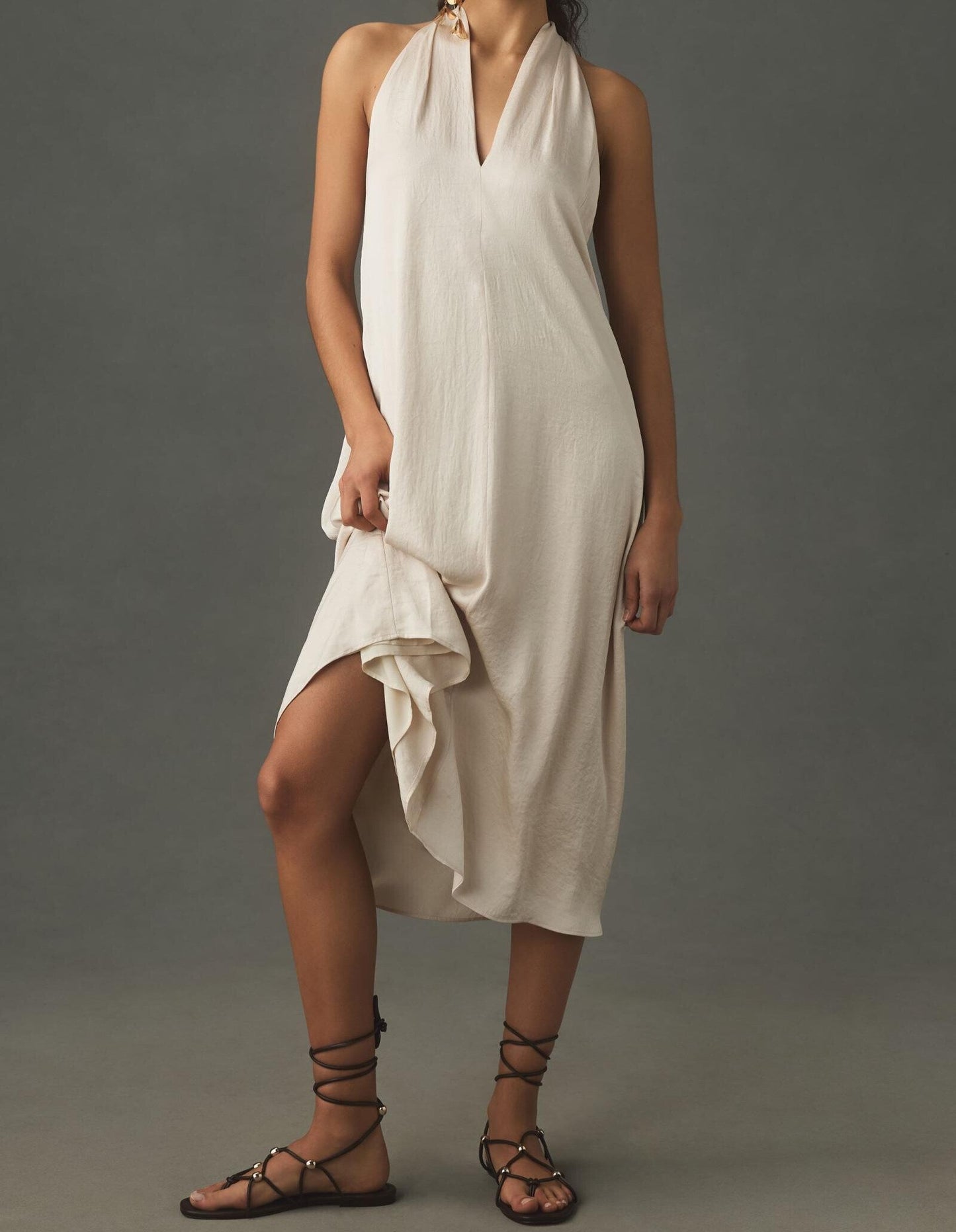 White Neck Tie Long Dress