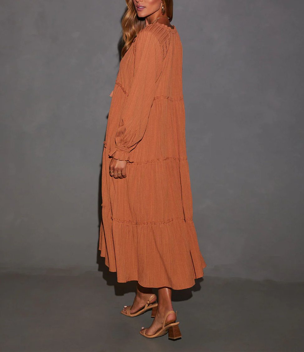 Orange Loose Casual Maxi Dress