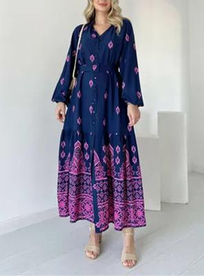 Navy Purple Flower Dress