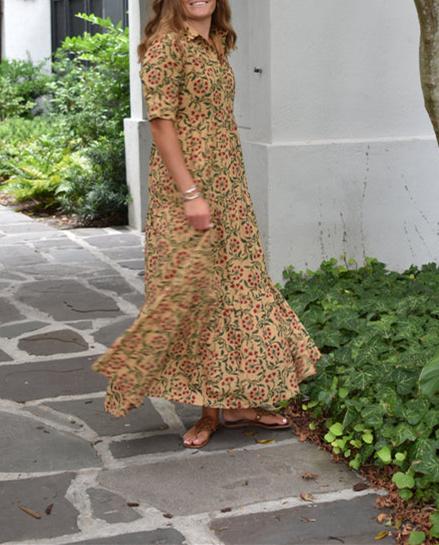 Khaki Floral Autumn Dress