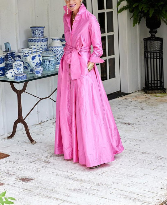 Pink Lapel Maxi Dress