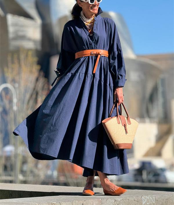 Navy Long Sleeve Autumn Dress