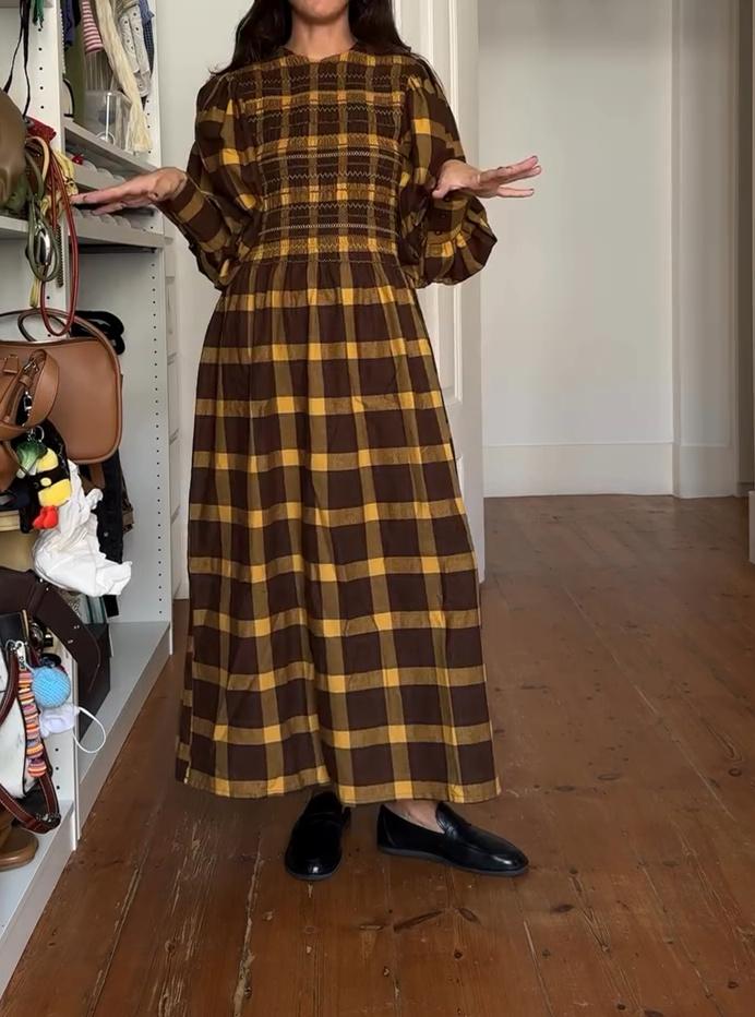 Yellow and Brown Plaid Fall Dress