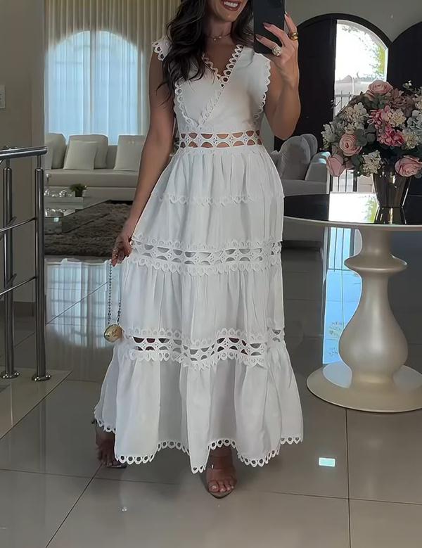 White Sleeveless Cutout Maxi Dress