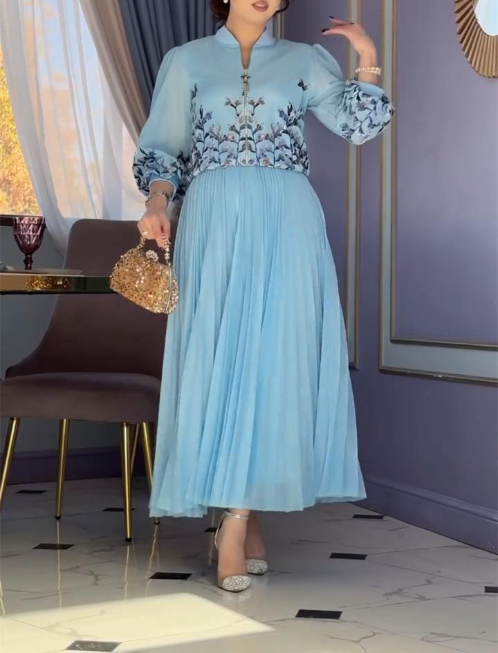 Blue Embroidered Suit Dress