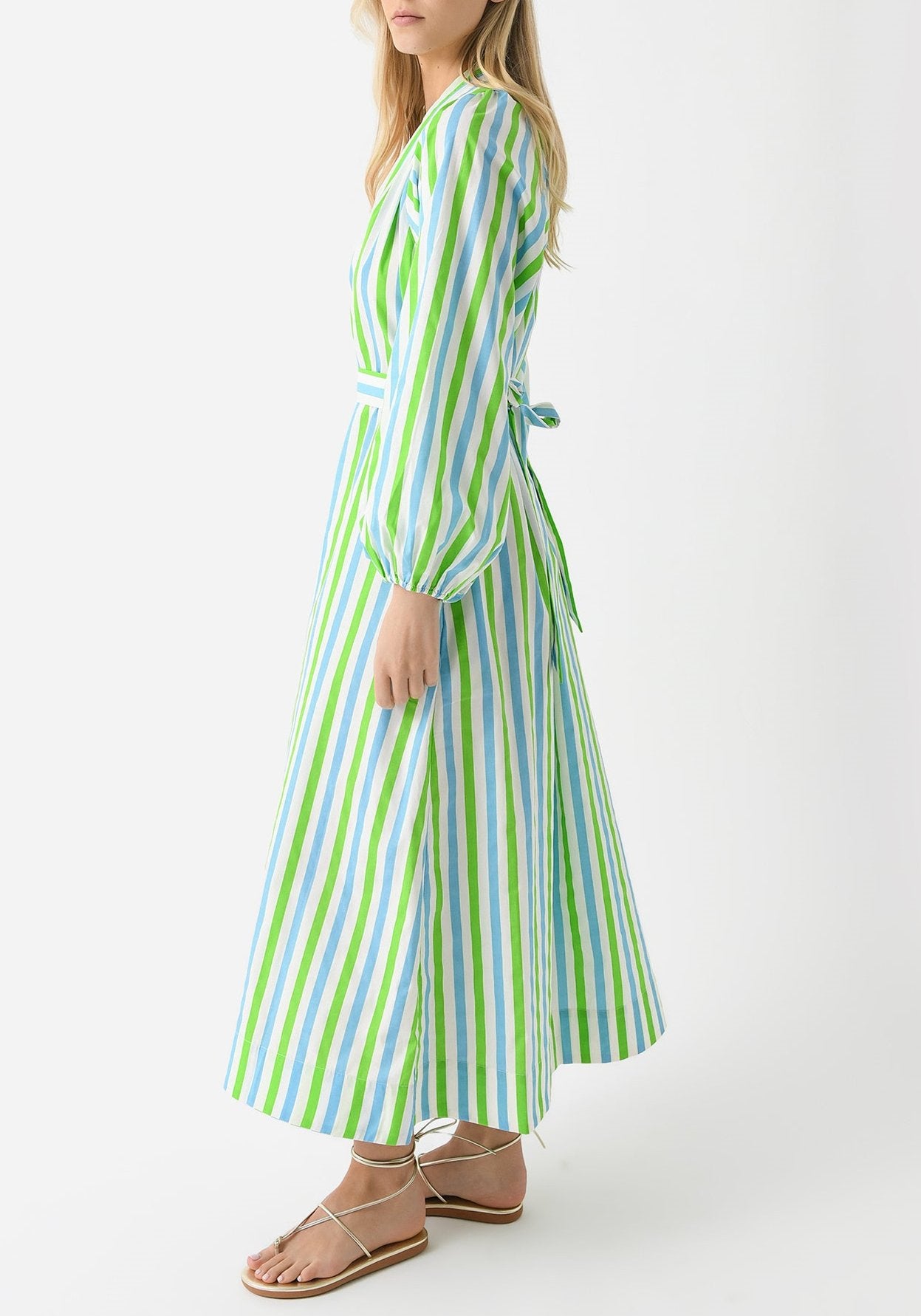 Blue and green striped maxi dress