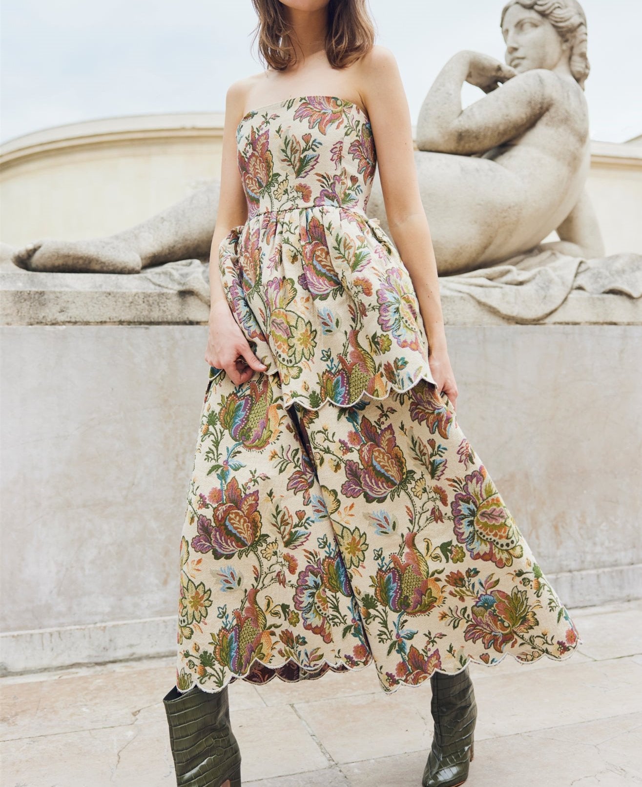 Vintage Printed Layered Sleeveless Maxi Dress