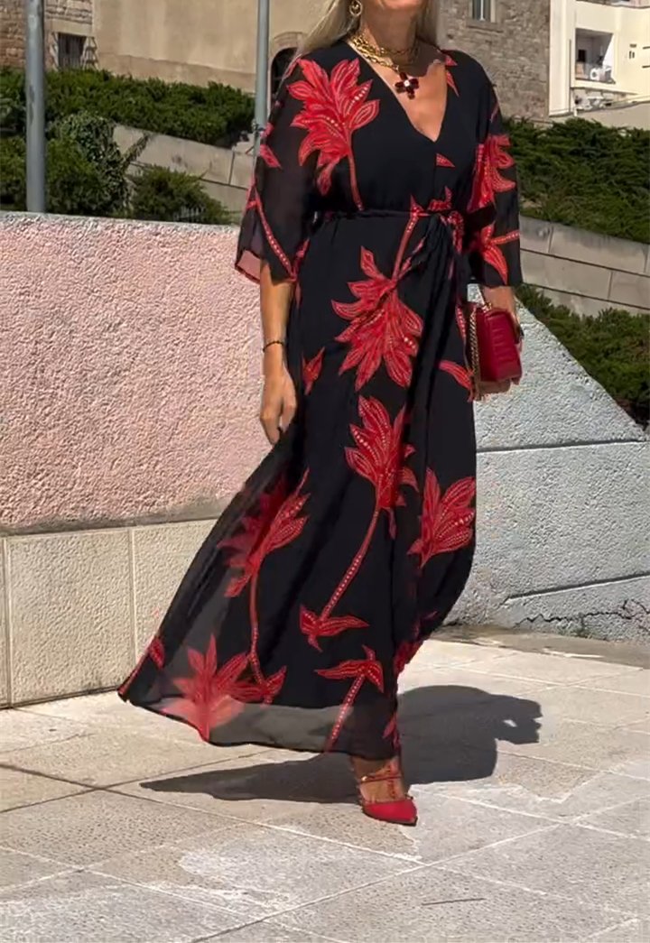 Red Maple Leaf Black Dress