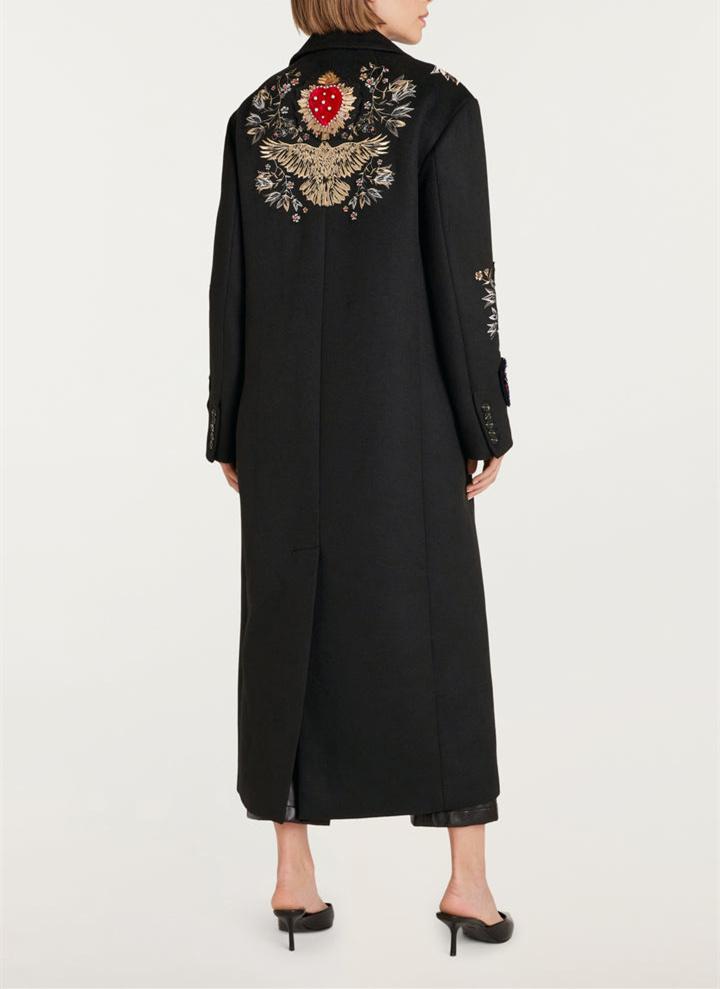 Black Embroidered Long Coat