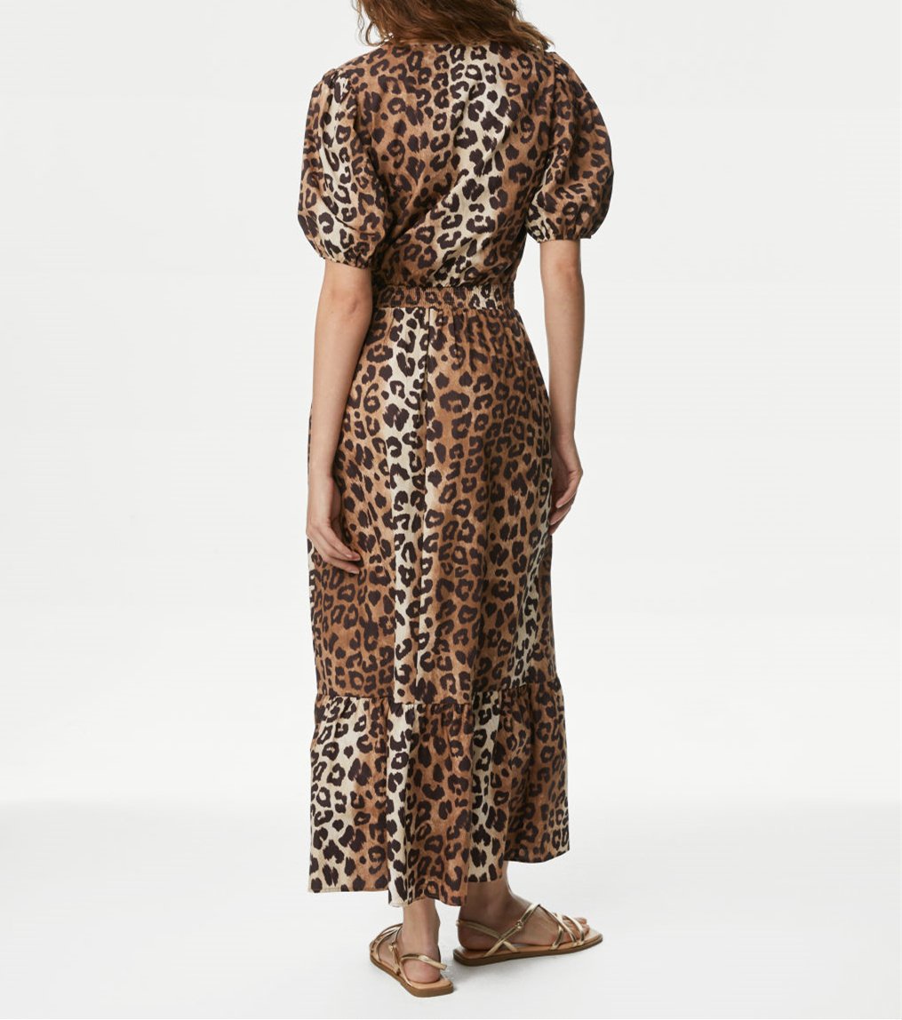 Leopard Print Lace-Up Maxi Dress