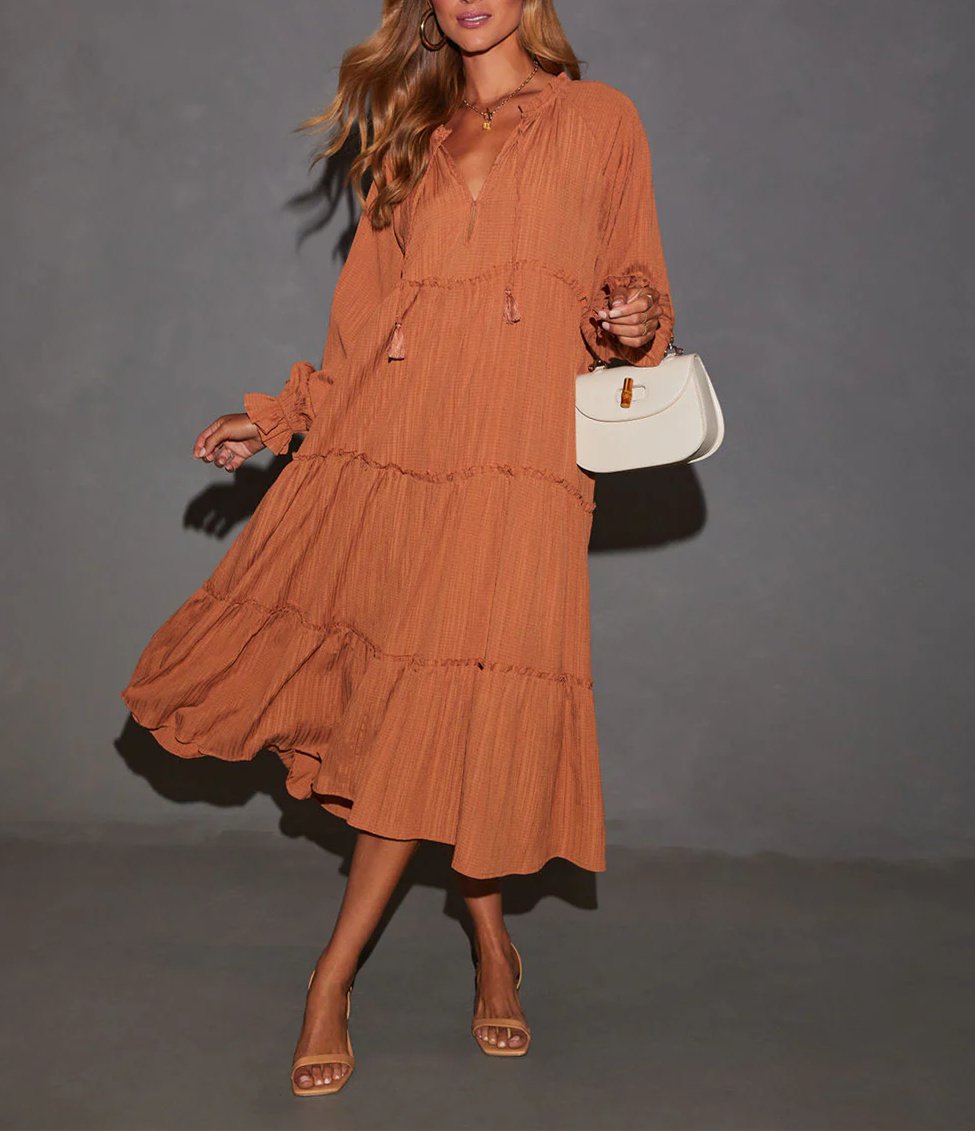 Orange Loose Casual Maxi Dress