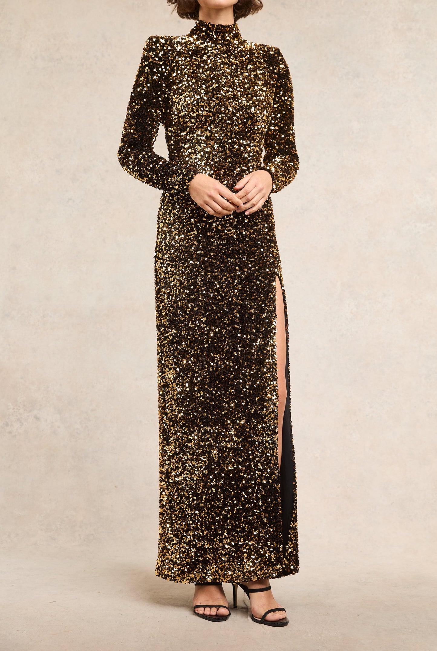 Sequined Split Long Sleeve Maxi Dress