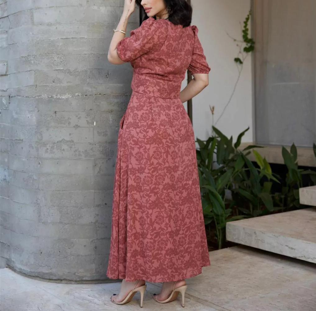 Printed Textured Red Dress Suit