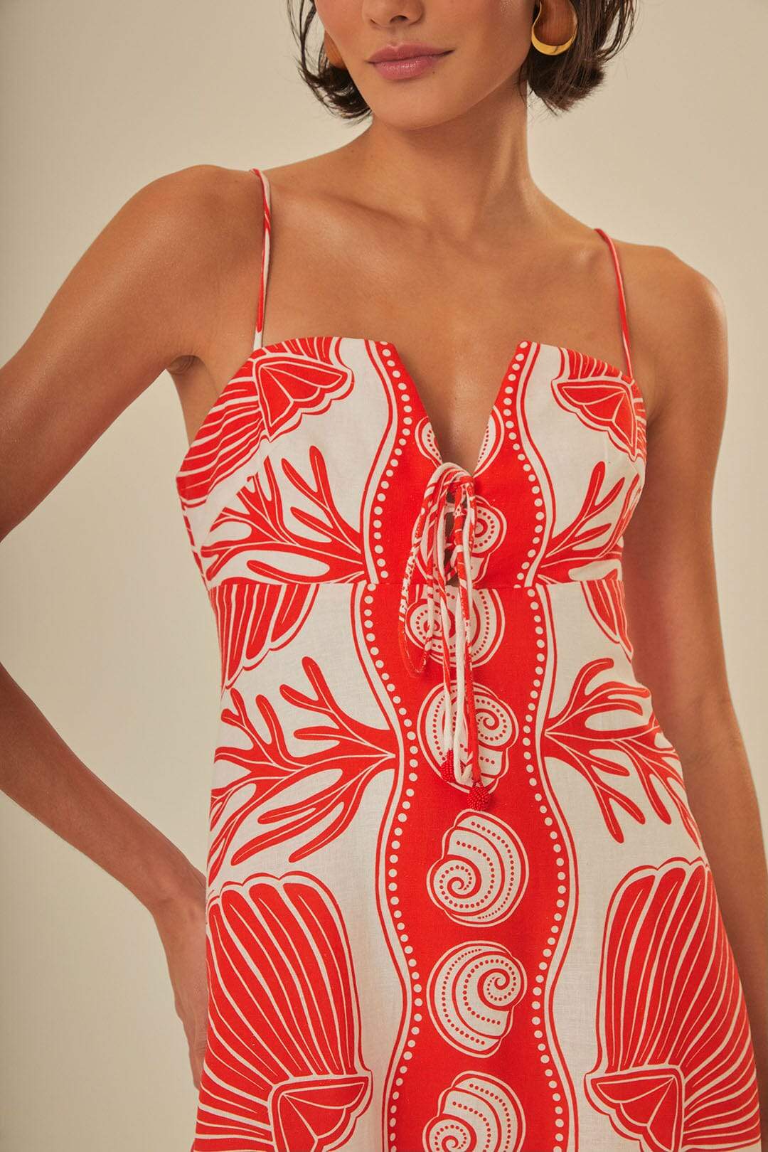 Printed Halter Red Dress