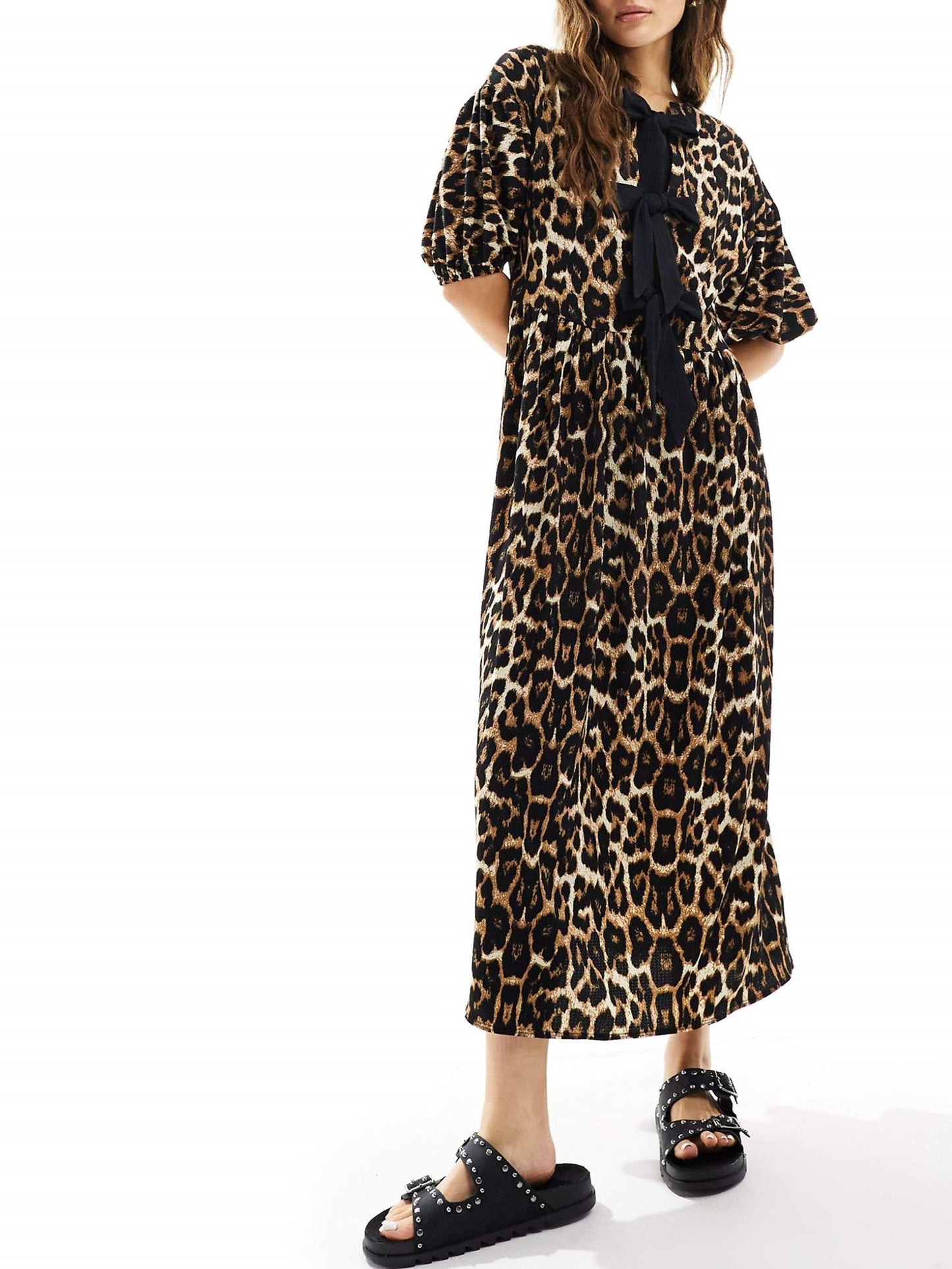 Leopard Print Lace-Up Maxi Dress