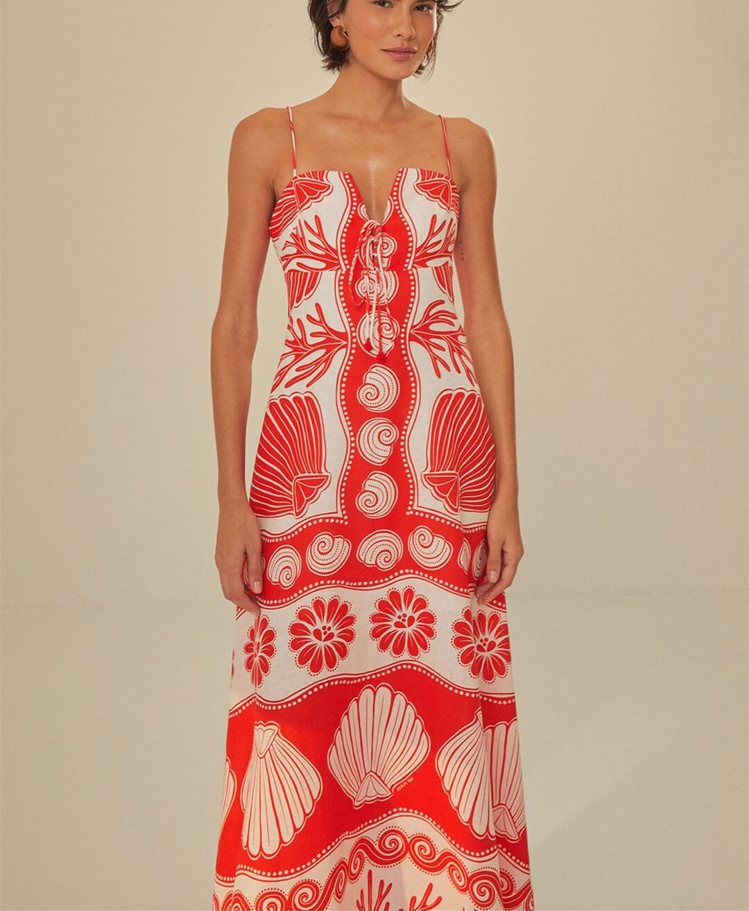 Printed Halter Red Dress