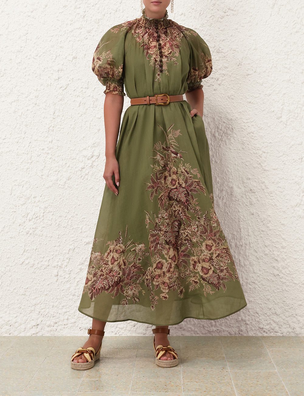 Green Lantern Sleeve Floral Dress