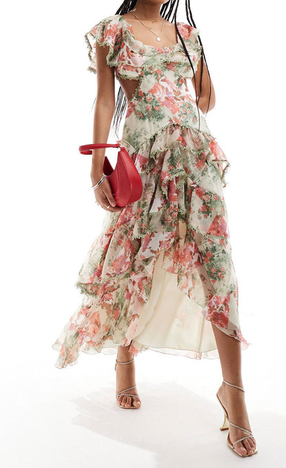 Backless Floral Gown Dress