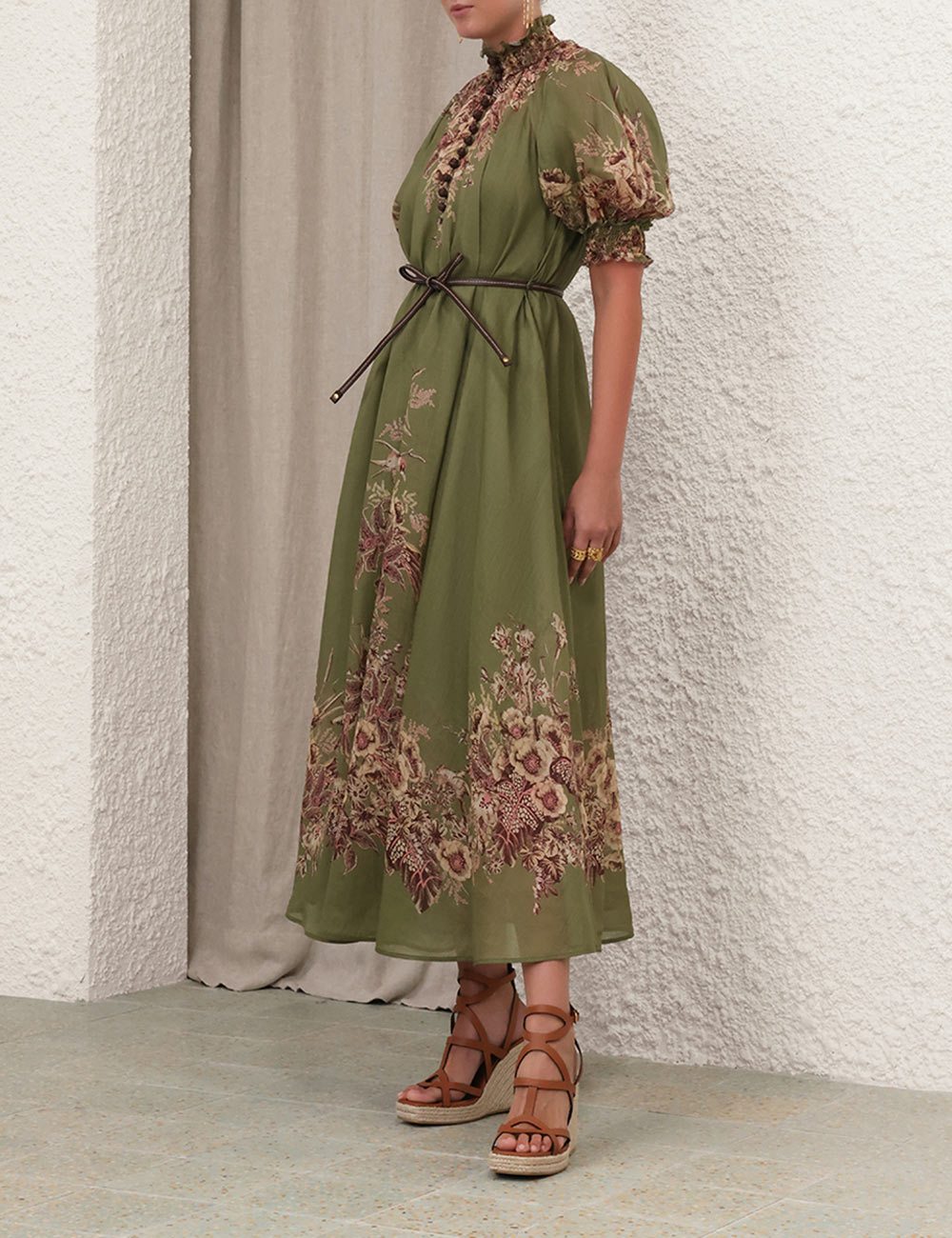 Green Lantern Sleeve Floral Dress